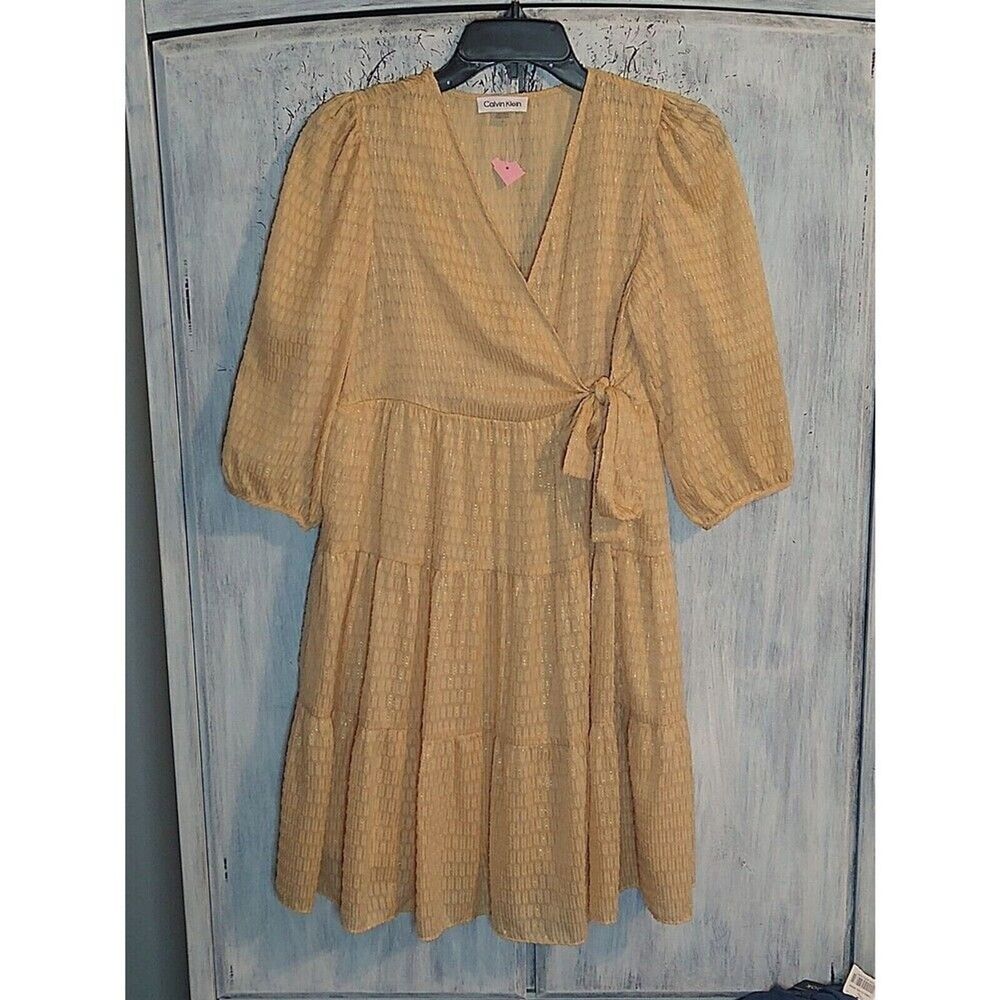 Calvin Klein Puff Sleeve Knee-length Size 2 Nwt Dress Boho Beachy Peasanty